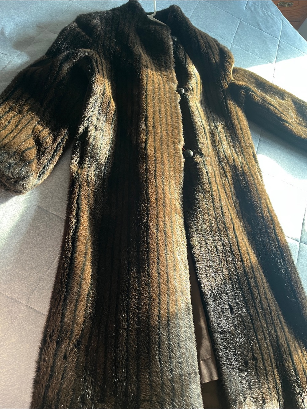 Long Vintage Brown Women's Fur Trench Coat - Classic Elegant